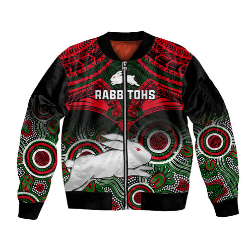 rabbitohs-rugby-sleeve-zip-bomber-jacket-souths-1908-aboriginal-mix-polynesian-pattern