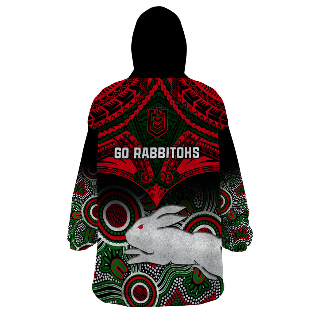 rabbitohs-rugby-wearable-blanket-hoodie-souths-1908-aboriginal-mix-polynesian-pattern