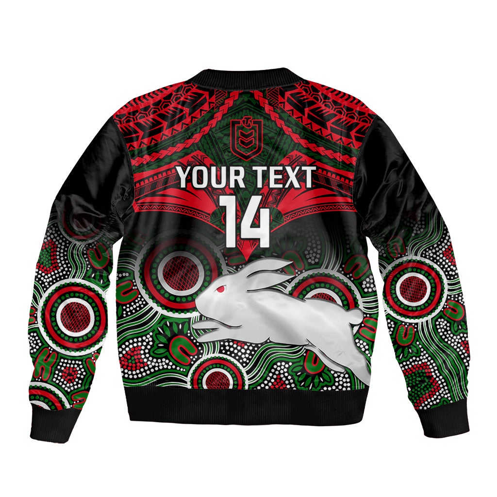 personalised-rabbitohs-rugby-bomber-jacket-souths-1908-aboriginal-mix-polynesian-pattern