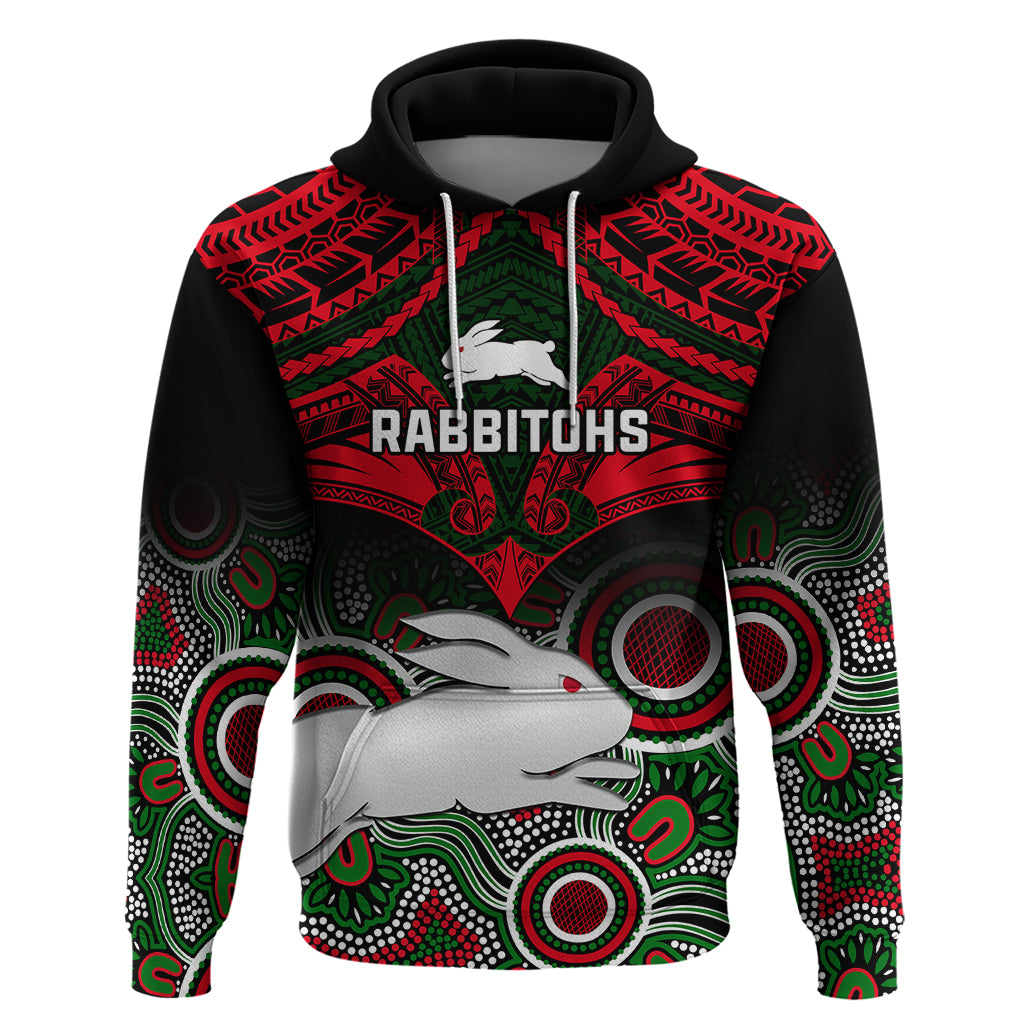 personalised-rabbitohs-rugby-hoodie-souths-1908-aboriginal-mix-polynesian-pattern
