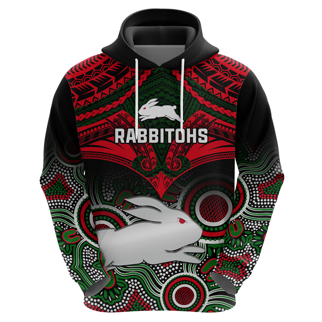 personalised-rabbitohs-rugby-hoodie-souths-1908-aboriginal-mix-polynesian-pattern
