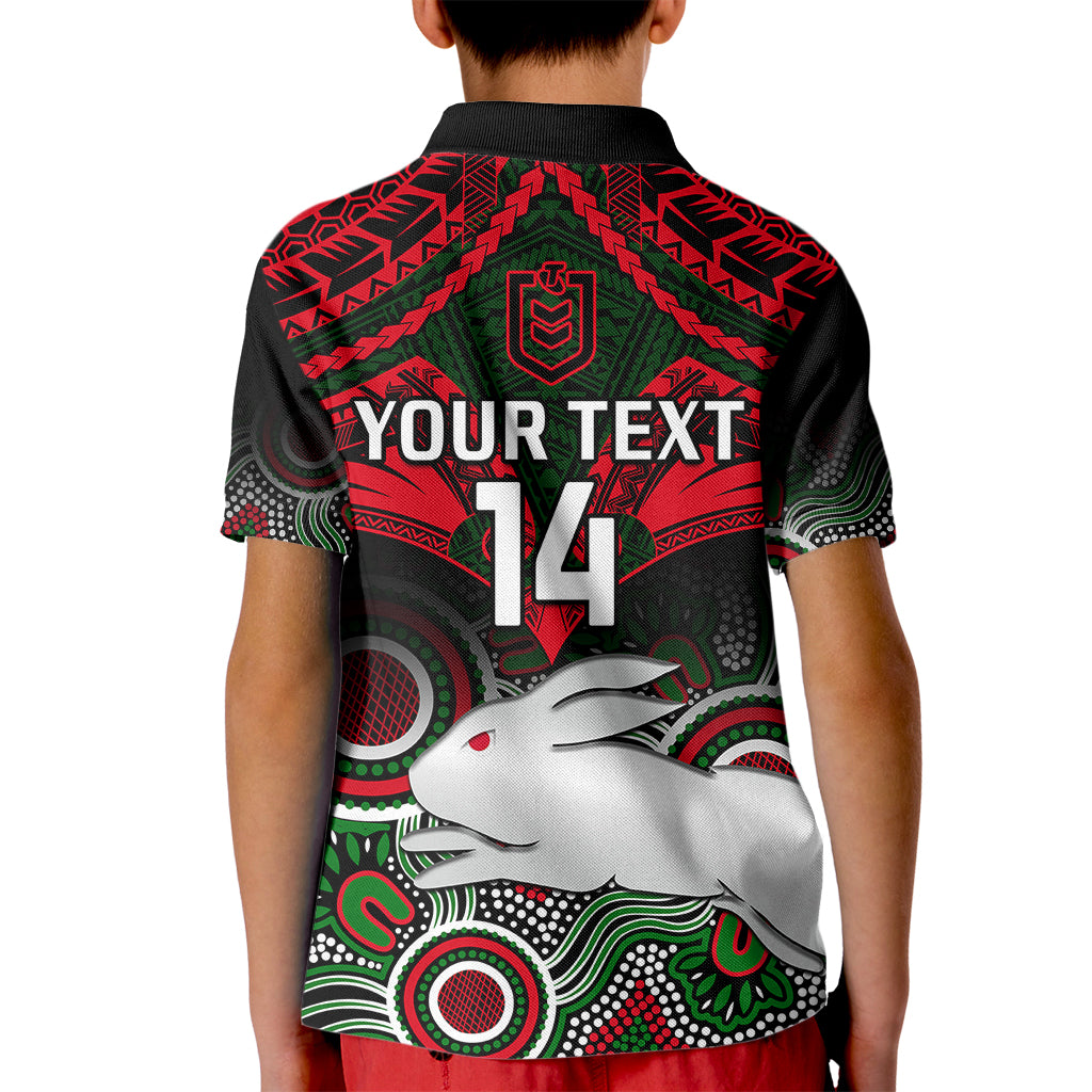 personalised-rabbitohs-rugby-kid-polo-shirt-souths-1908-aboriginal-mix-polynesian-pattern