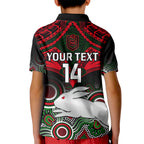personalised-rabbitohs-rugby-kid-polo-shirt-souths-1908-aboriginal-mix-polynesian-pattern