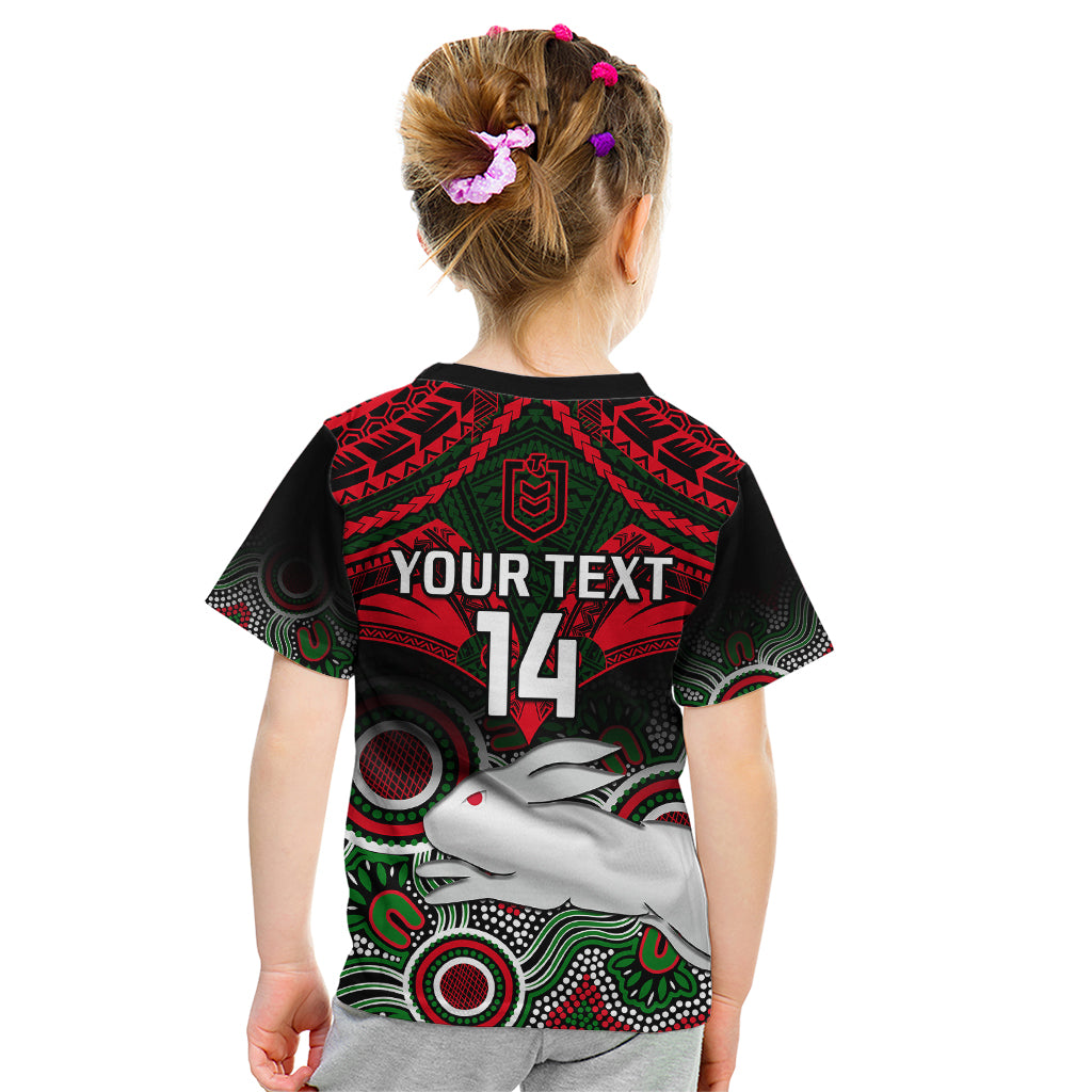 personalised-rabbitohs-rugby-kid-t-shirt-souths-1908-aboriginal-mix-polynesian-pattern
