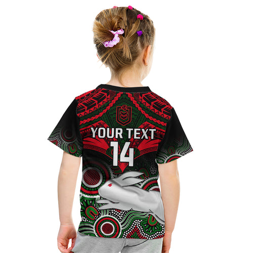 personalised-rabbitohs-rugby-kid-t-shirt-souths-1908-aboriginal-mix-polynesian-pattern