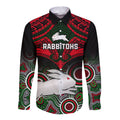 personalised-rabbitohs-rugby-long-sleeve-button-shirt-souths-1908-aboriginal-mix-polynesian-pattern