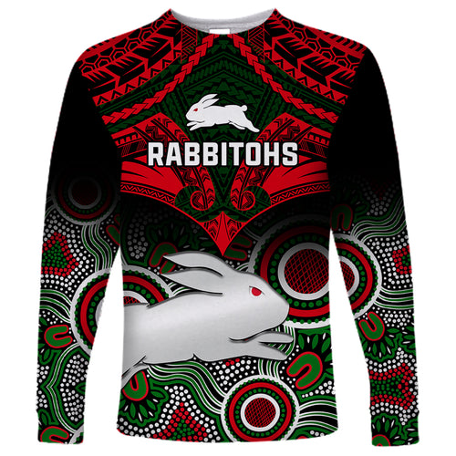 personalised-rabbitohs-rugby-long-sleeve-shirt-souths-1908-aboriginal-mix-polynesian-pattern