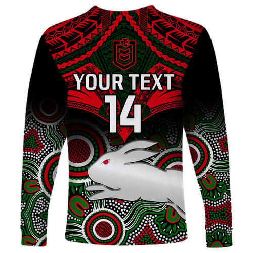 personalised-rabbitohs-rugby-long-sleeve-shirt-souths-1908-aboriginal-mix-polynesian-pattern