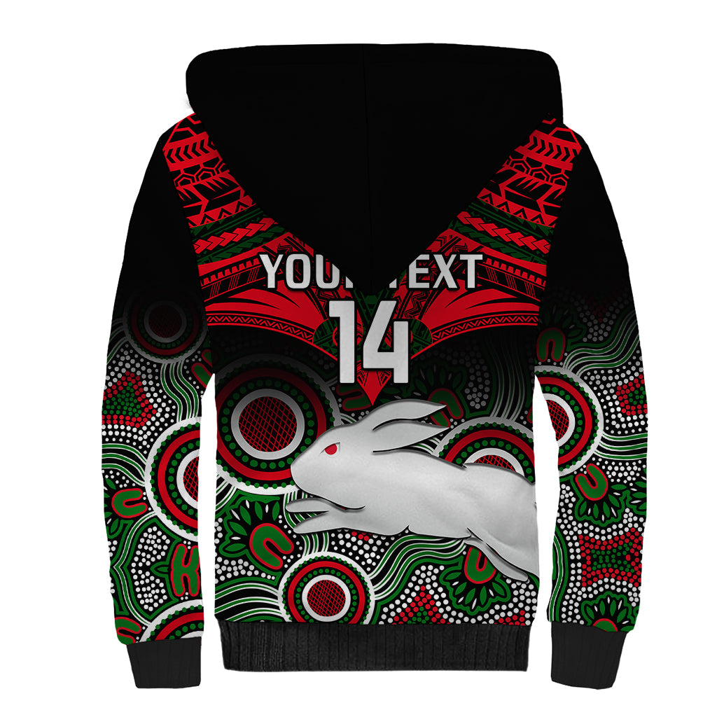 personalised-rabbitohs-rugby-sherpa-hoodie-souths-1908-aboriginal-mix-polynesian-pattern