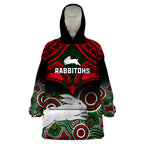 personalised-rabbitohs-rugby-wearable-blanket-hoodie-souths-1908-aboriginal-mix-polynesian-pattern