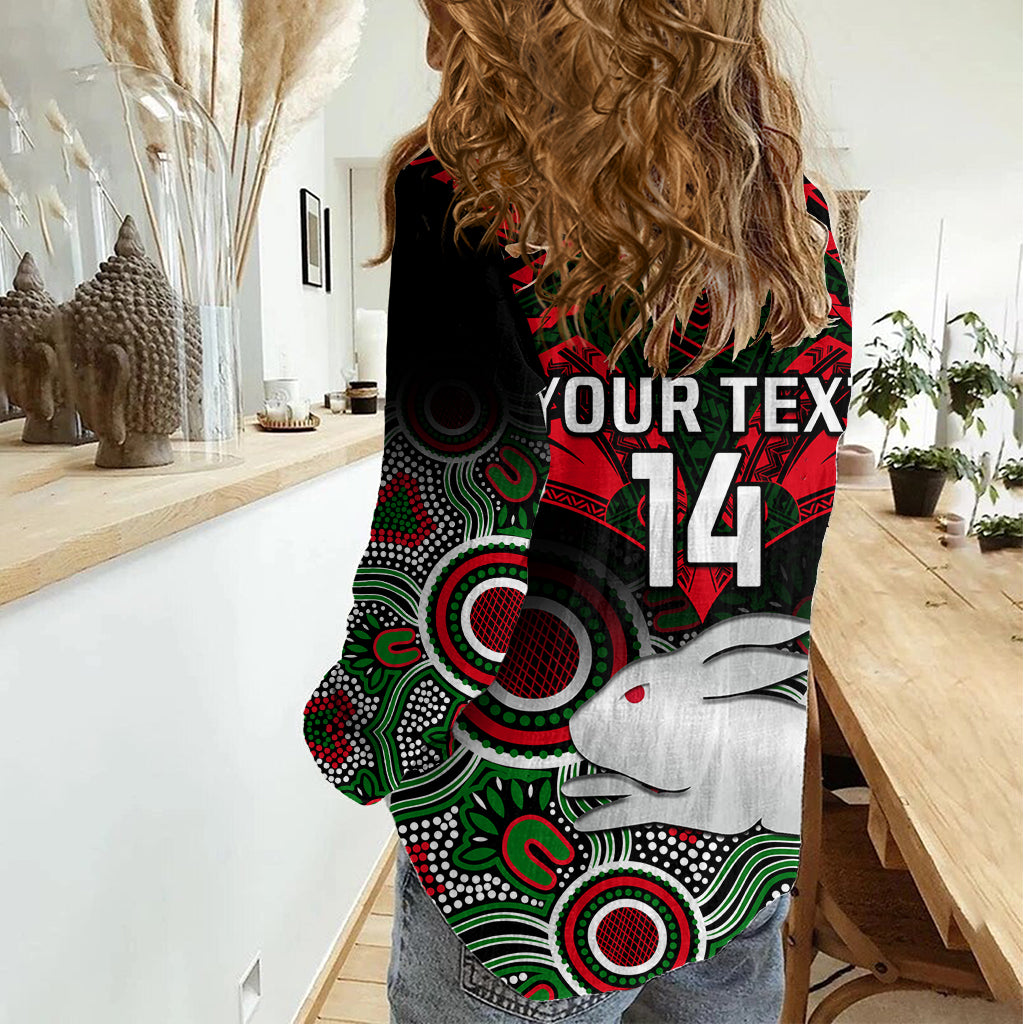 Personalised Rabbitohs Rugby Women Casual Shirt Souths 1908 Aboriginal Mix Polynesian Pattern LT14