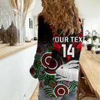 Personalised Rabbitohs Rugby Women Casual Shirt Souths 1908 Aboriginal Mix Polynesian Pattern LT14