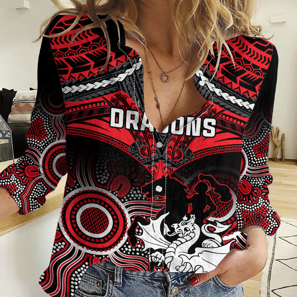 Dragons Rugby Women Casual Shirt Saints 1998 Aboriginal Mix Polynesian Pattern LT14