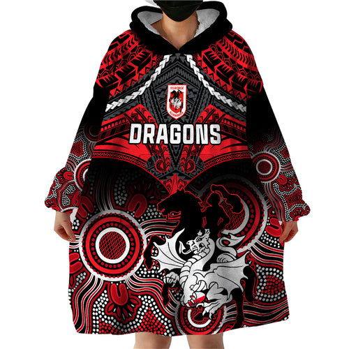 personalised-dragons-rugby-wearable-blanket-hoodie-saints-1998-aboriginal-mix-polynesian-pattern