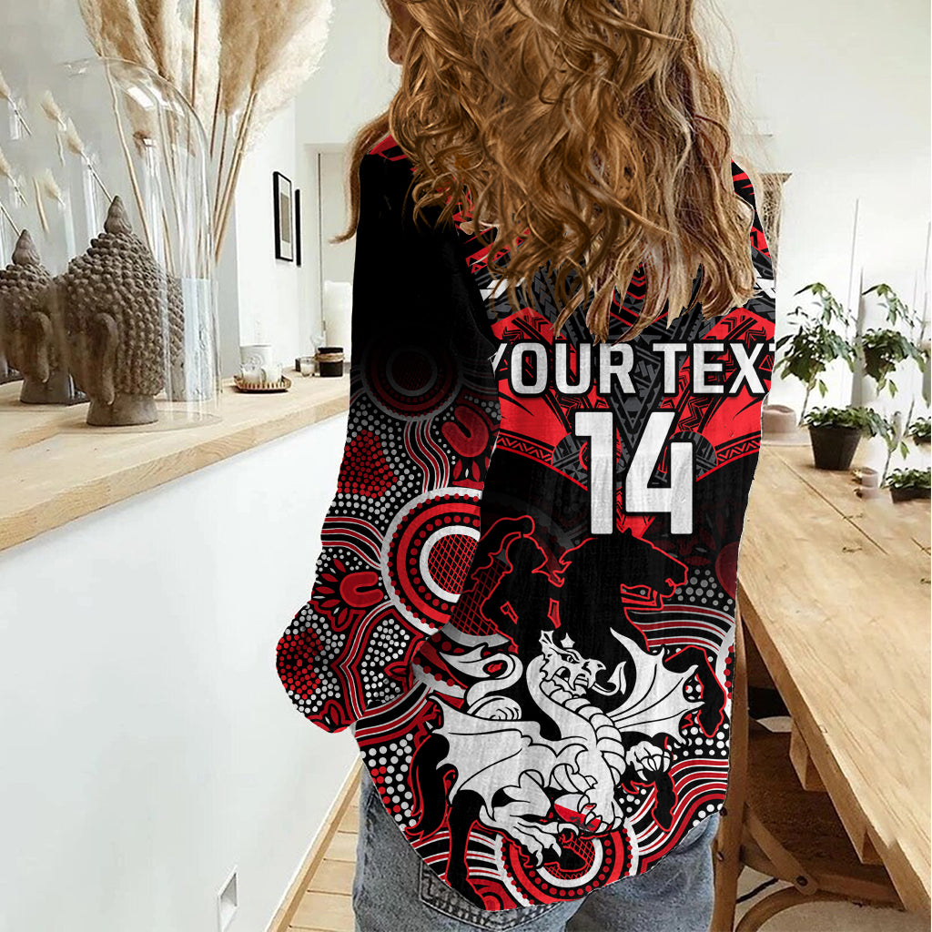 Personalised Dragons Rugby Women Casual Shirt Saints 1998 Aboriginal Mix Polynesian Pattern LT14