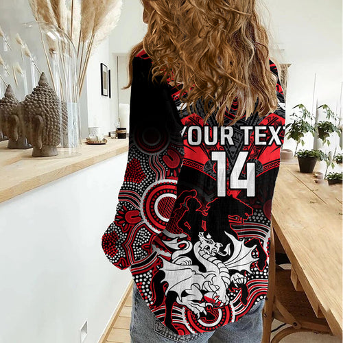 Personalised Dragons Rugby Women Casual Shirt Saints 1998 Aboriginal Mix Polynesian Pattern LT14