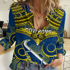 Cowboys Rugby Women Casual Shirt Aboriginal Mix Polynesian Pattern LT14
