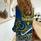 Cowboys Rugby Women Casual Shirt Aboriginal Mix Polynesian Pattern LT14