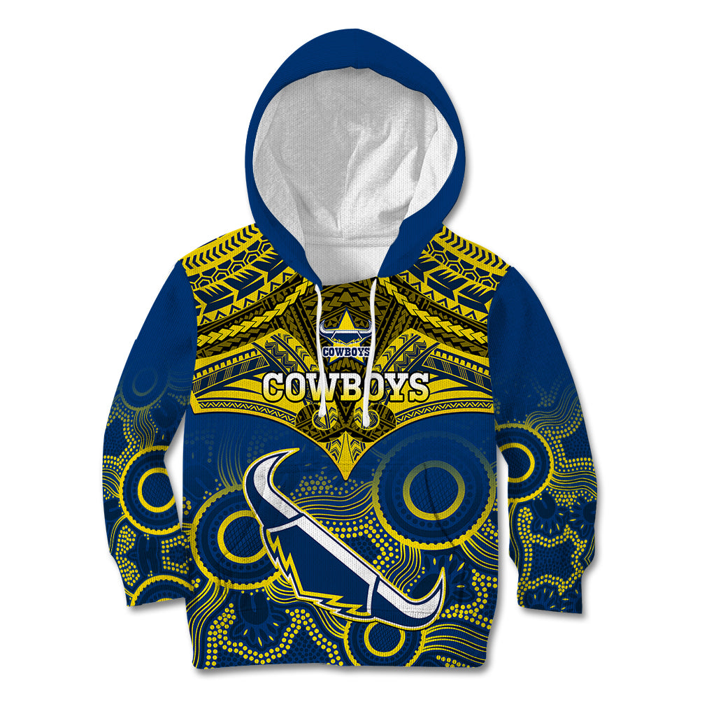 personalised-cowboys-rugby-kid-hoodie-aboriginal-mix-polynesian-pattern