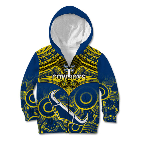 personalised-cowboys-rugby-kid-hoodie-aboriginal-mix-polynesian-pattern
