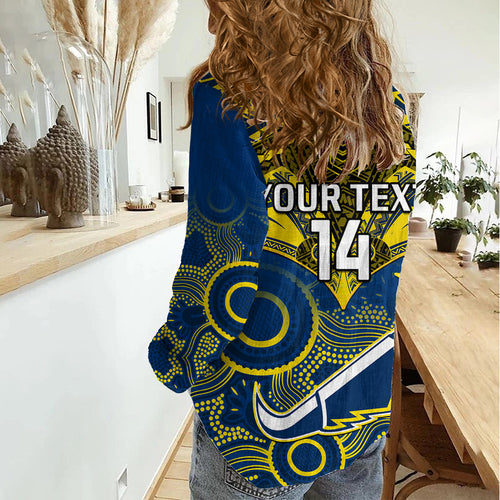 Personalised Cowboys Rugby Women Casual Shirt Aboriginal Mix Polynesian Pattern LT14