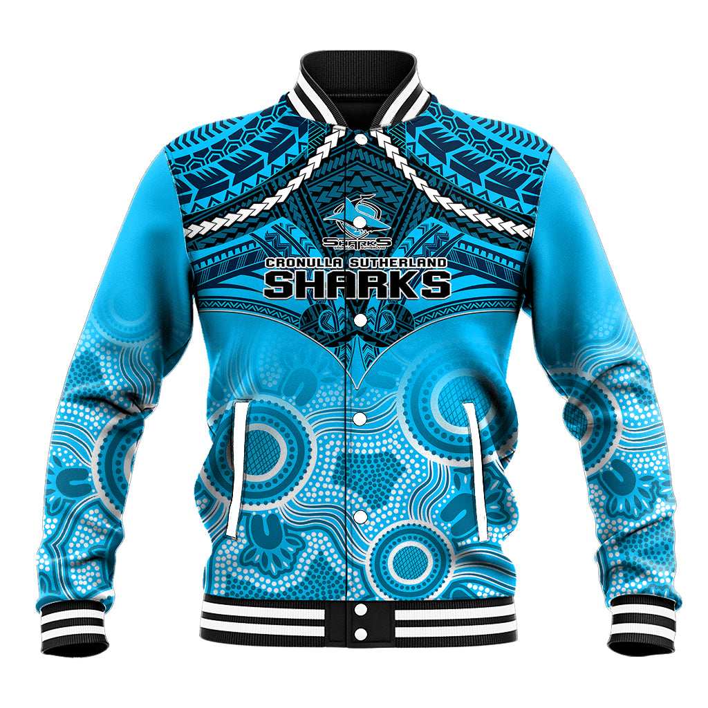 personalised-sharks-rugby-baseball-jacket-go-sharkies-aboriginal-mix-polynesian-pattern