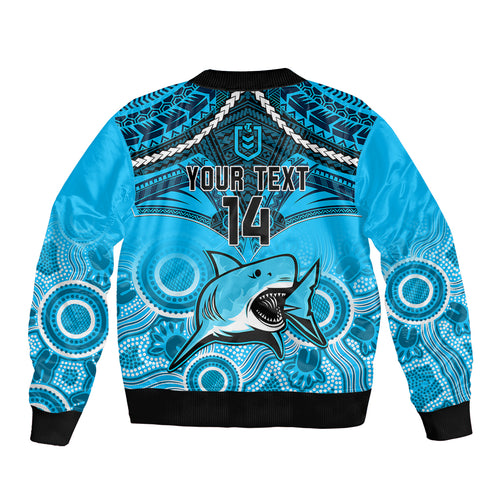 personalised-sharks-rugby-bomber-jacket-go-sharkies-aboriginal-mix-polynesian-pattern