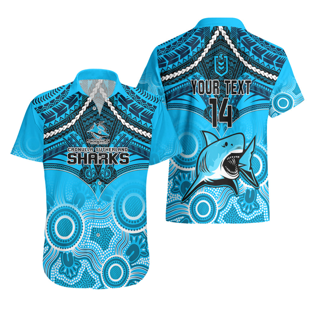 personalised-sharks-rugby-hawaiian-shirt-go-sharkies-aboriginal-mix-polynesian-pattern