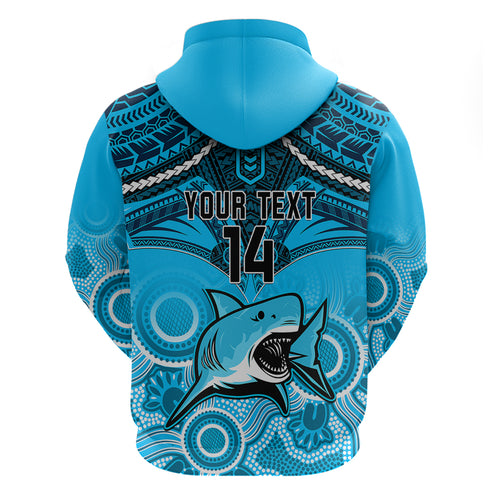 personalised-sharks-rugby-hoodie-go-sharkies-aboriginal-mix-polynesian-pattern