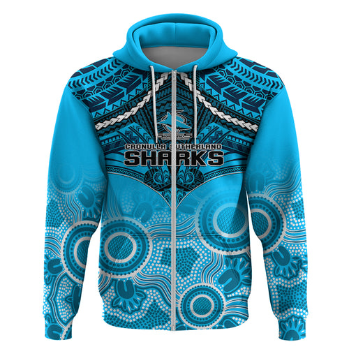 personalised-sharks-rugby-hoodie-go-sharkies-aboriginal-mix-polynesian-pattern