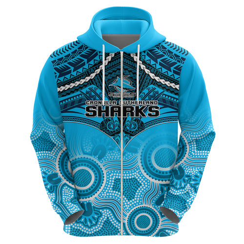 personalised-sharks-rugby-hoodie-go-sharkies-aboriginal-mix-polynesian-pattern