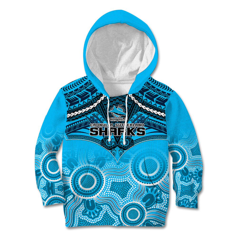 personalised-sharks-rugby-kid-hoodie-go-sharkies-aboriginal-mix-polynesian-pattern