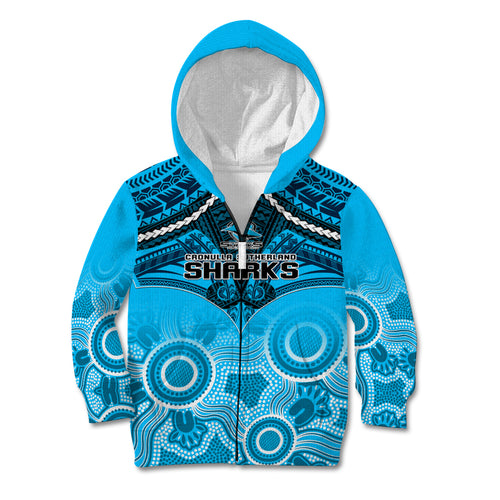 personalised-sharks-rugby-kid-hoodie-go-sharkies-aboriginal-mix-polynesian-pattern