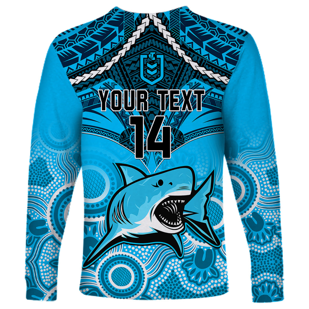 personalised-sharks-rugby-long-sleeve-shirt-go-sharkies-aboriginal-mix-polynesian-pattern