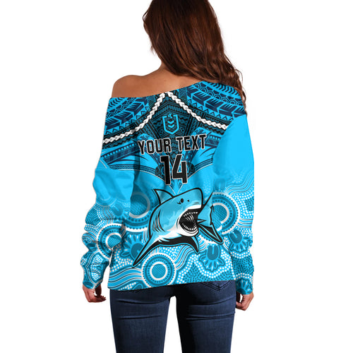 personalised-sharks-rugby-off-shoulder-sweater-go-sharkies-aboriginal-mix-polynesian-pattern