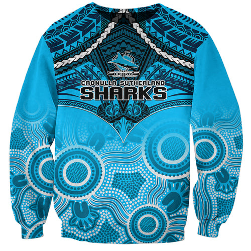 personalised-sharks-rugby-sweatshirt-go-sharkies-aboriginal-mix-polynesian-pattern