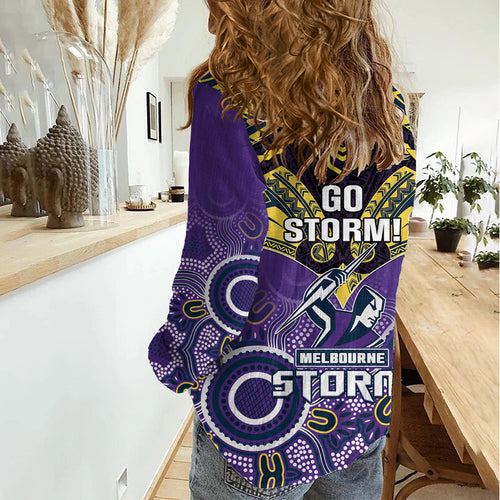 Storm Rugby Women Casual Shirt Go Melbourne Aboriginal Mix Polynesian Pattern LT14