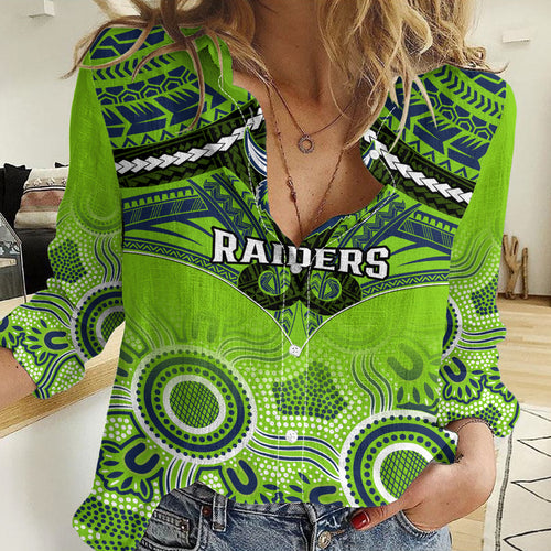 Raiders Rugby Women Casual Shirt Canberra 1981 Aboriginal Mix Polynesian Pattern LT14