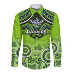 personalised-raiders-rugby-long-sleeve-button-shirt-canberra-1981-aboriginal-mix-polynesian-pattern