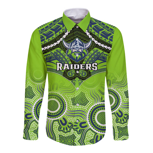 personalised-raiders-rugby-long-sleeve-button-shirt-canberra-1981-aboriginal-mix-polynesian-pattern