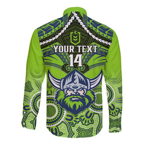 personalised-raiders-rugby-long-sleeve-button-shirt-canberra-1981-aboriginal-mix-polynesian-pattern