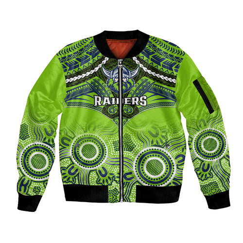 personalised-raiders-rugby-sleeve-zip-bomber-jacket-canberra-1981-aboriginal-mix-polynesian-pattern