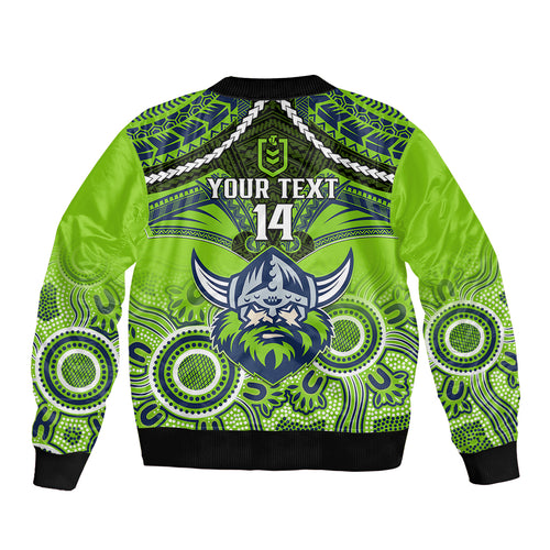 personalised-raiders-rugby-sleeve-zip-bomber-jacket-canberra-1981-aboriginal-mix-polynesian-pattern
