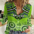 Personalised Raiders Rugby Women Casual Shirt Canberra 1981 Aboriginal Mix Polynesian Pattern LT14