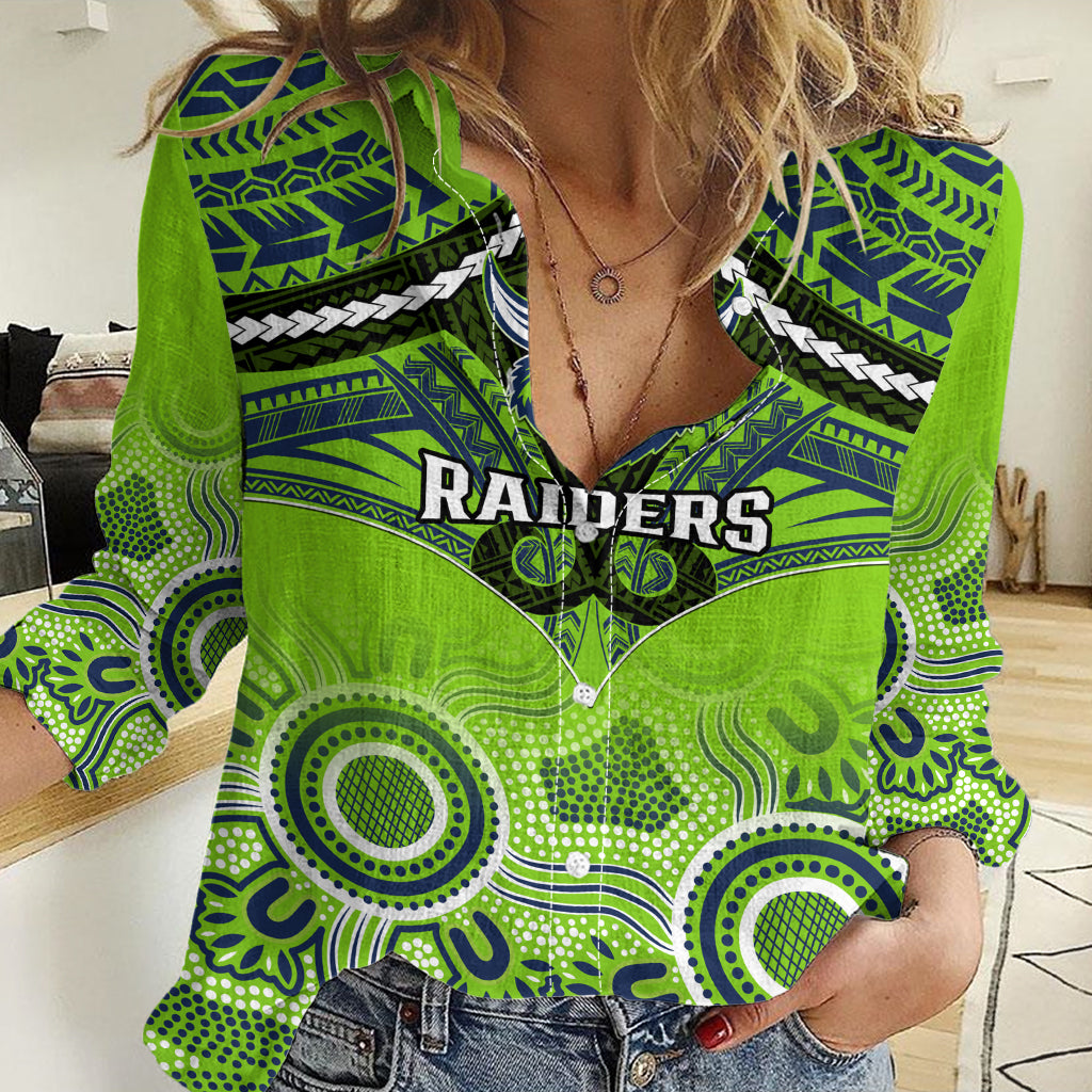 Personalised Raiders Rugby Women Casual Shirt Canberra 1981 Aboriginal Mix Polynesian Pattern LT14