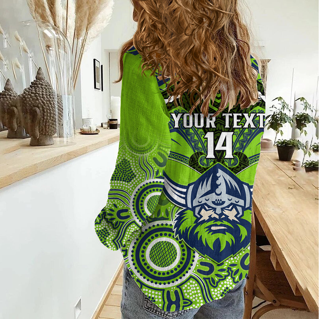 Personalised Raiders Rugby Women Casual Shirt Canberra 1981 Aboriginal Mix Polynesian Pattern LT14