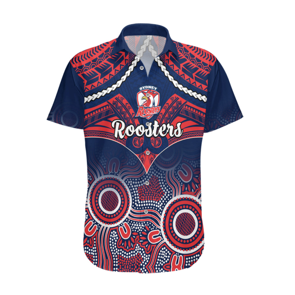 roosters-rugby-hawaiian-shirt-tricolours-1908-aboriginal-mix-polynesian-pattern