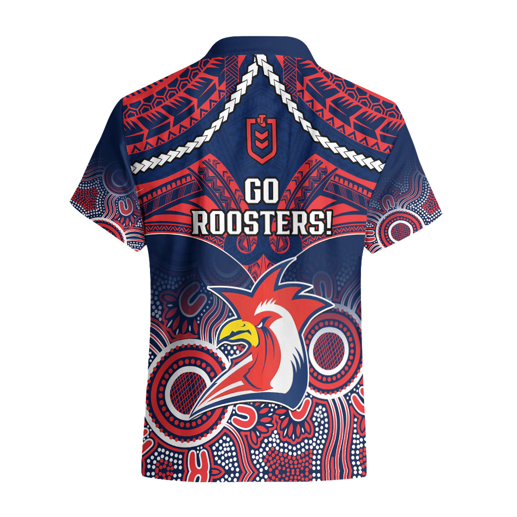 roosters-rugby-hawaiian-shirt-tricolours-1908-aboriginal-mix-polynesian-pattern