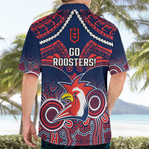 roosters-rugby-hawaiian-shirt-tricolours-1908-aboriginal-mix-polynesian-pattern