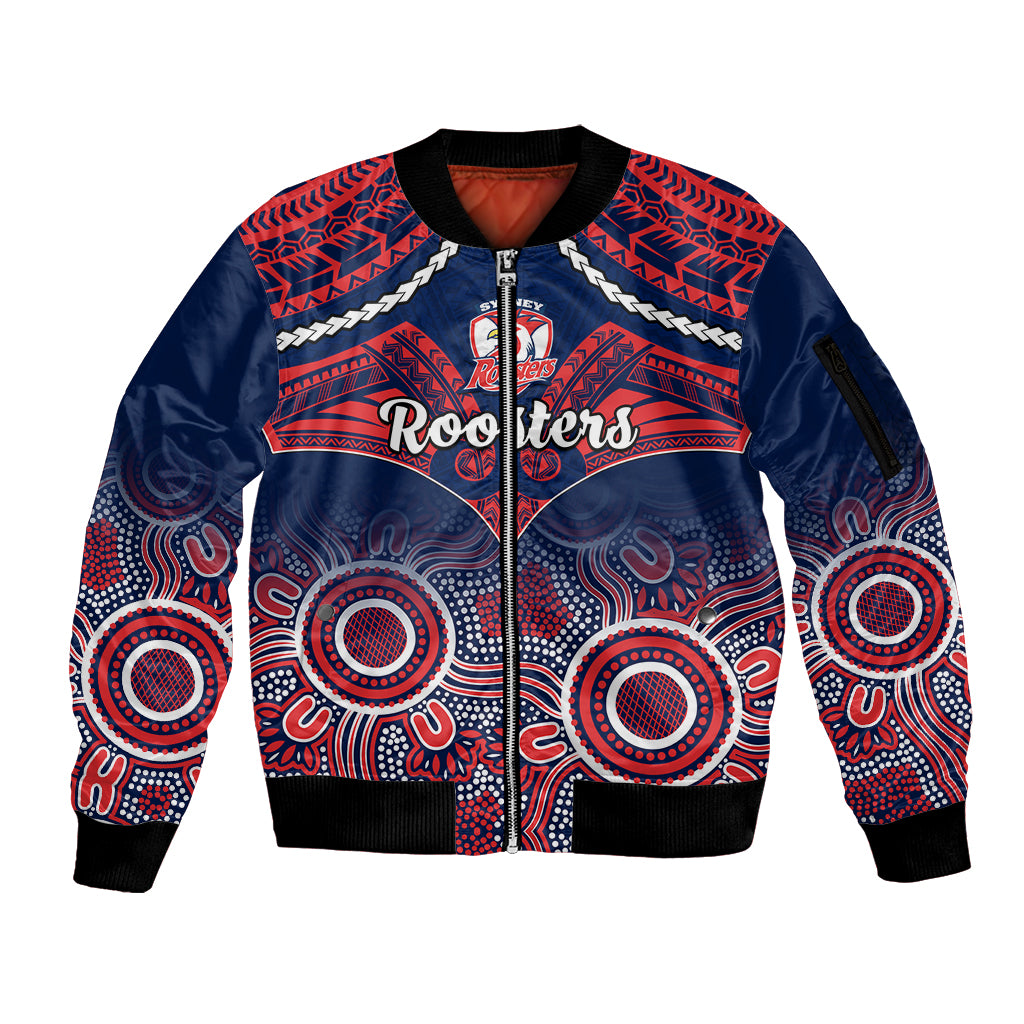 roosters-rugby-sleeve-zip-bomber-jacket-tricolours-1908-aboriginal-mix-polynesian-pattern